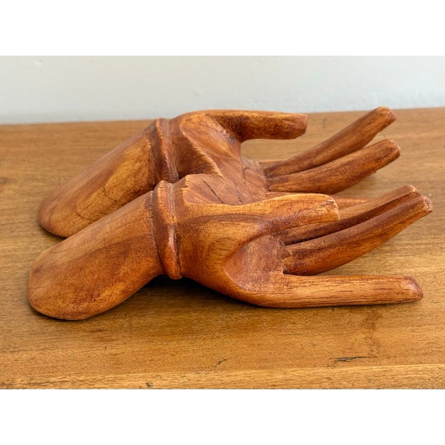 Vintage Carved Wooden Human Hands Business Card Holder For Sale - Image 9 of 12