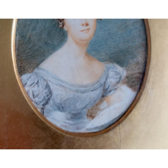 19th Century American School Miniature Watercolor Portrait of a Lady For Sale - Image 13 of 16