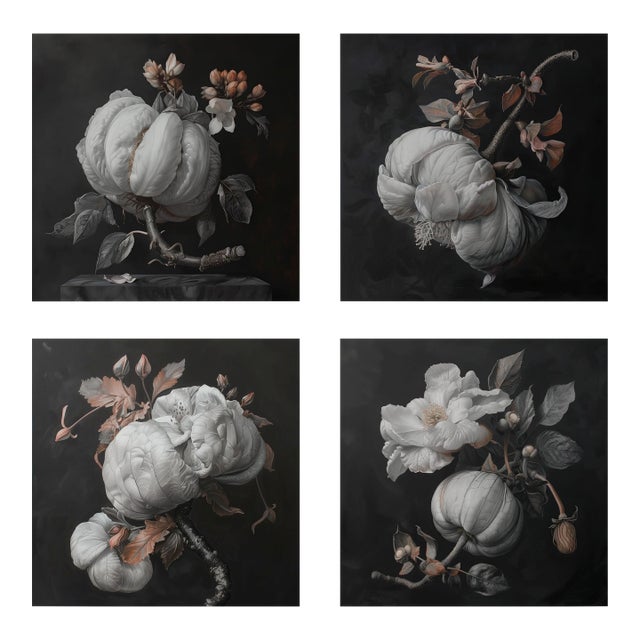 Set of 4 - Art Wall Installation 36' X 36' - 'Blossoming Flowers' - Limited Edition Botanical Photograph Prints, Unframed For Sale