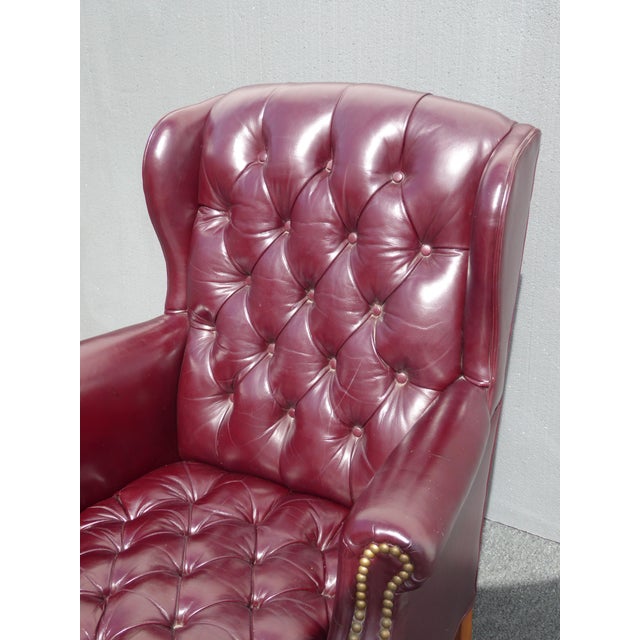 Vintage Burgundy Tufted Leather Cigar Wingback Accent ...