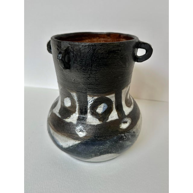 Late 20th Century Primitive Black Ceramic Vase With Abstract Markings For Sale - Image 4 of 9