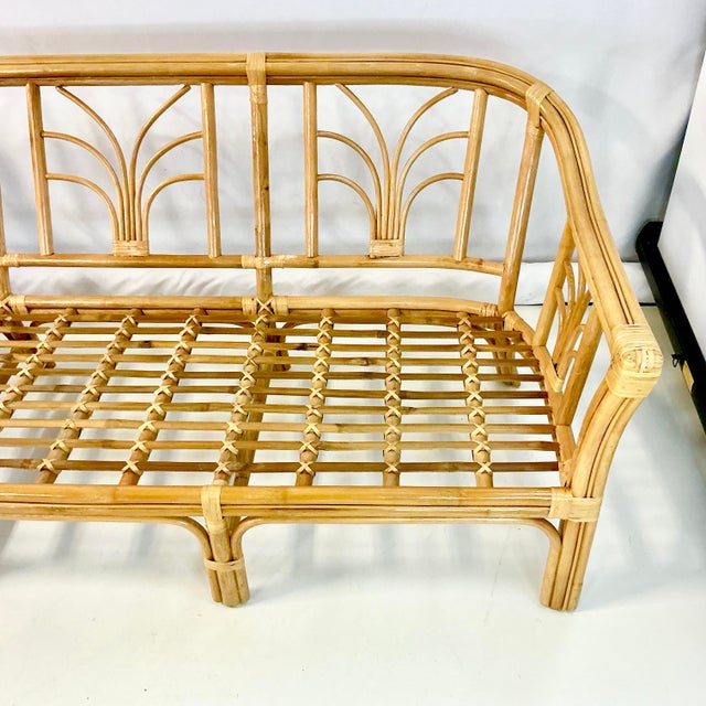 Wood 1970s Vintage Coastal Boho Chic Hollywood Regency Ficks Reed Bamboo & Rattan Sofa For Sale - Image 7 of 18