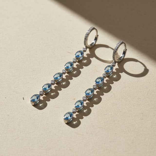 Topaz Huggie Drop Earrings, Silver, Gold, Pair For Sale - Image 6 of 10