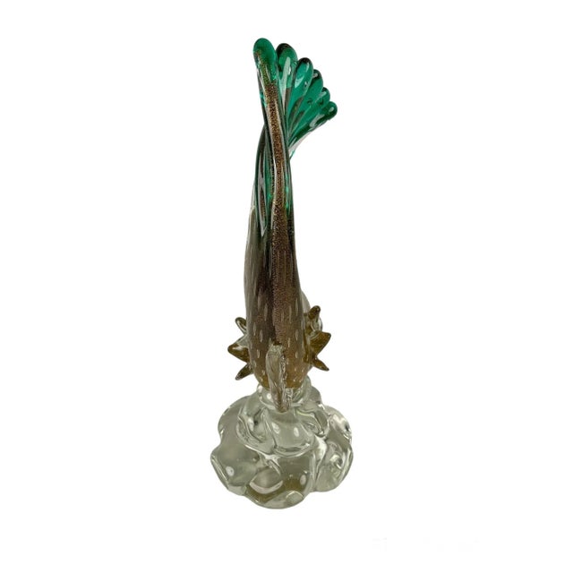 Early 20th Century Vintage Murano Sommerso Green Gold Flecks Bollicine Italian Bubble Glass Fish For Sale - Image 5 of 10