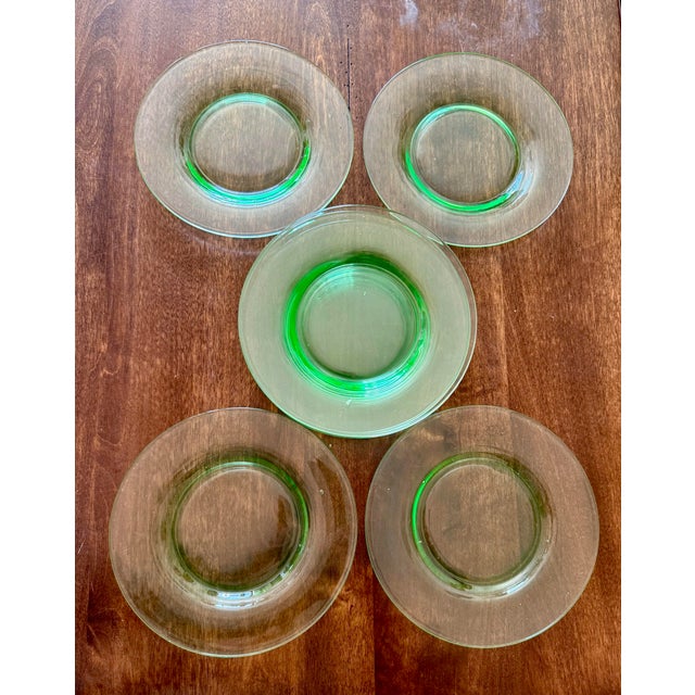 Bright Green Fostoria Pioneer Vaseline Glass Salad Plates For Sale - Image 8 of 8