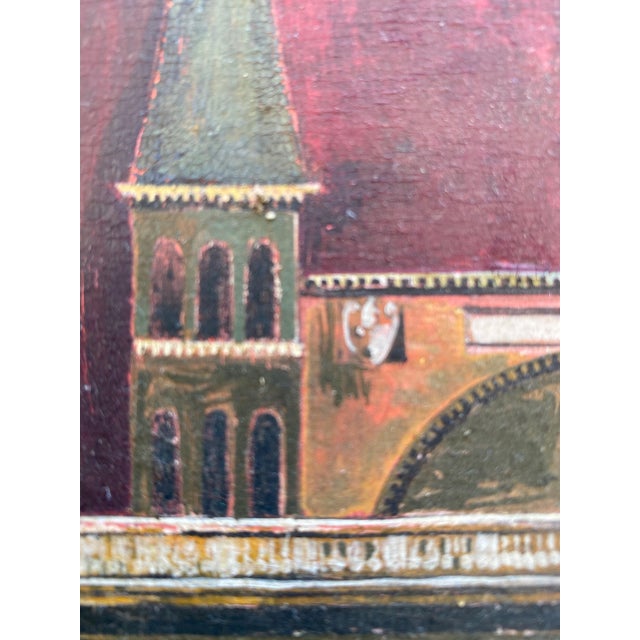 Wood 1960s Modernist Italian Renaissance Style Architectural Painting For Sale - Image 7 of 13