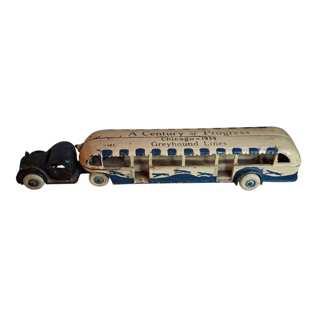 Vintage Extra Large 14.5" 1934 Arcade Cast Iron Greyhound Bus Tram Century of Progress Chicago World Fair - Very Well Preserved For Sale