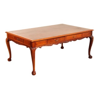 Late 20th Century Chippendale Style Large Leather Top Mahogany Executive Partner's Desk For Sale