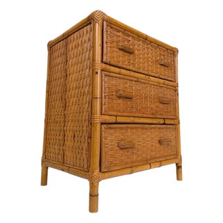 Mid-Century Italian Bedside Chest in Woven Cane, Rattan and Bamboo, 1960s For Sale
