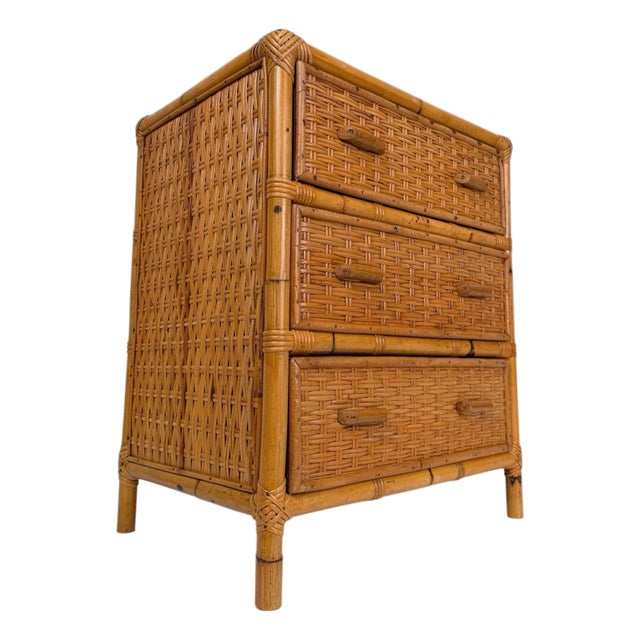 Mid-Century Italian Bedside Chest in Woven Cane, Rattan and Bamboo, 1960s For Sale