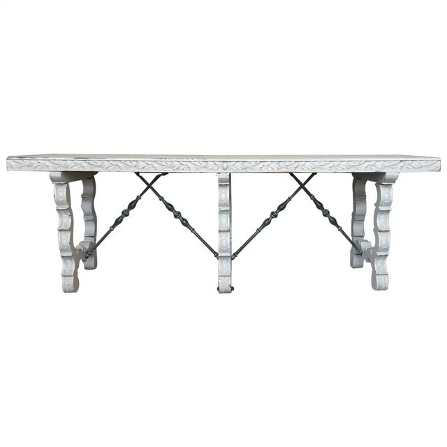 19th White Painted White Country Lyre Legs Large Console or Center Table For Sale - Image 13 of 13