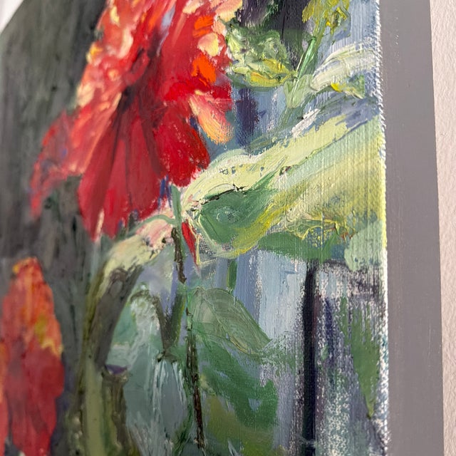 Contemporary Zinnia Sonata, Original Oil Painting by Julia Lawing For Sale - Image 3 of 7