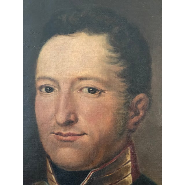 Biedermeier Antique Original Military Oil Painting: Large 19th Century Gentleman Portrait For Sale - Image 3 of 11