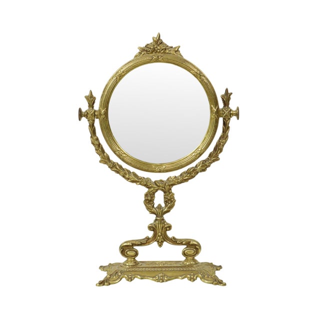 French Baroque Style Gilt Brass Table Mirror, 1950s For Sale - Image 17 of 17
