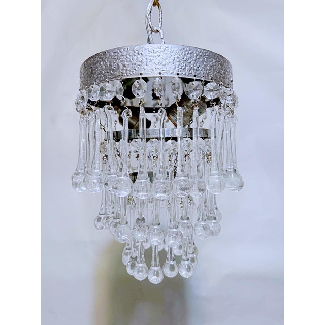 Vintage Crystal Upside Down Waterfall Chandelier With Ornate Silver-Tone Rim For Sale In New York - Image 6 of 6