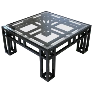 Black Lacquer and Glass Geometric Square Cocktail Coffee Table, Circa 1980s