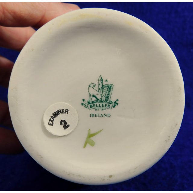 Ivory Vintage Belleek Irish Ivory & Green Shamrock Embossed Vase For Sale - Image 8 of 9