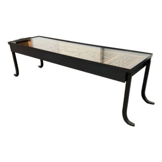 Repurposed Antique Asian Shutter Door + Metal Casted Coffee Table Frame For Sale