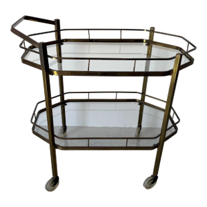 Italian Hollywood Regency Two-Tier Brass & Glass Bar Cart