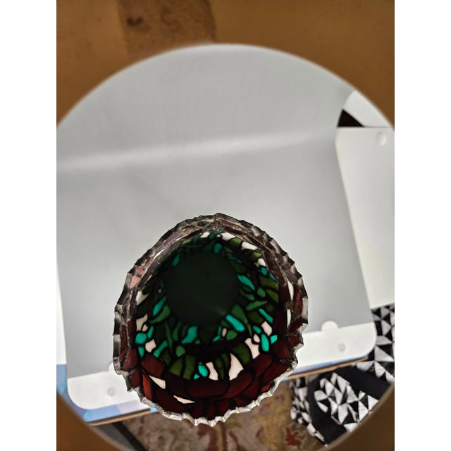 Vintage Stained Glass Pillar Candle Holder 11" | Leaded Glass IRIS Candlestick Holder