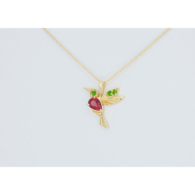 14k Gold Hummingbird Pendant With Rubie For Sale - Image 9 of 10