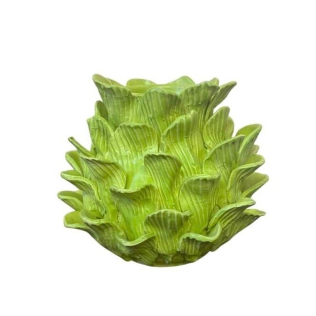 2000 - 2009 Vintage Italian Majolica Green Trompe l'Oeil Artichoke Leaf Vase For Sale - Image 5 of 12