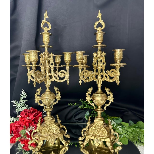 This is for a Pair of Vintage Italian Vintage Italian Brevattato "styled" Baroque Brass Candelabra that measures approx....