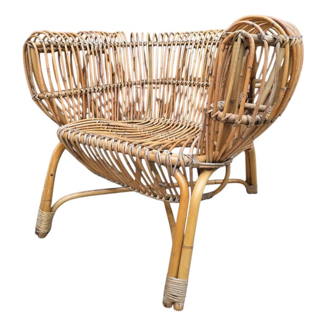 Late 20th Century Attributed to Franco Albini Italian Pencil Reed Rattan Chair For Sale