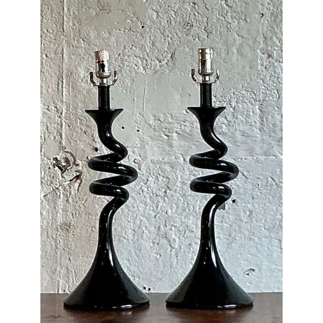 Vintage Boho Twisted Glass Lamps - A Pair For Sale - Image 12 of 12