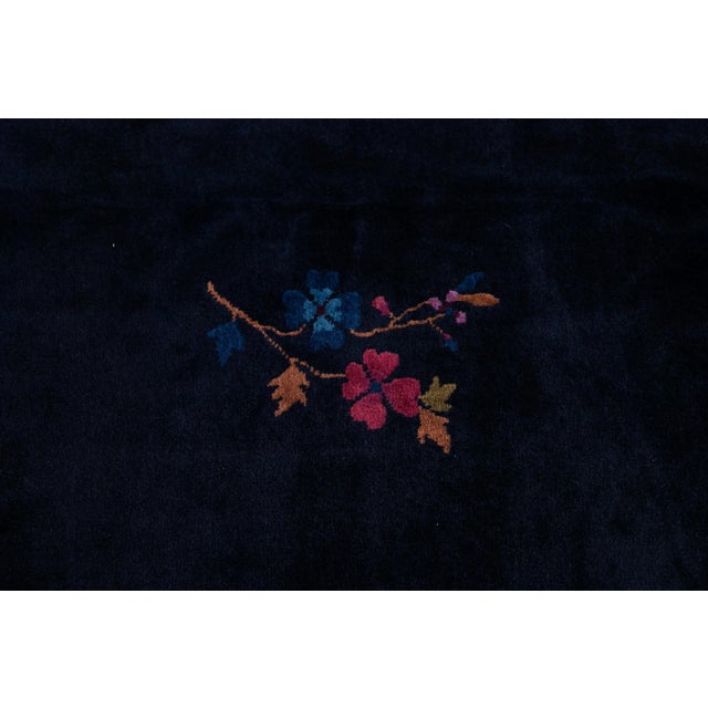 Antique Art Deco Dark Indigo Chinese Wool Rug 9 Ft X 11 Ft 10 In. For Sale - Image 12 of 13