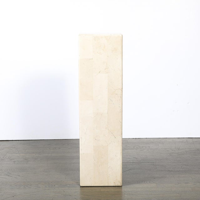 Pair of Mid-Century Modernist Tessellated Travertine Pedestals For Sale - Image 15 of 16