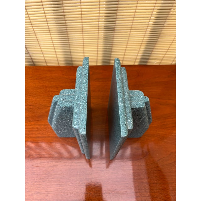 Green Vintage Faux Granite Stone Postmodern Handcrafted Bookends. Circa 1980s For Sale - Image 8 of 14