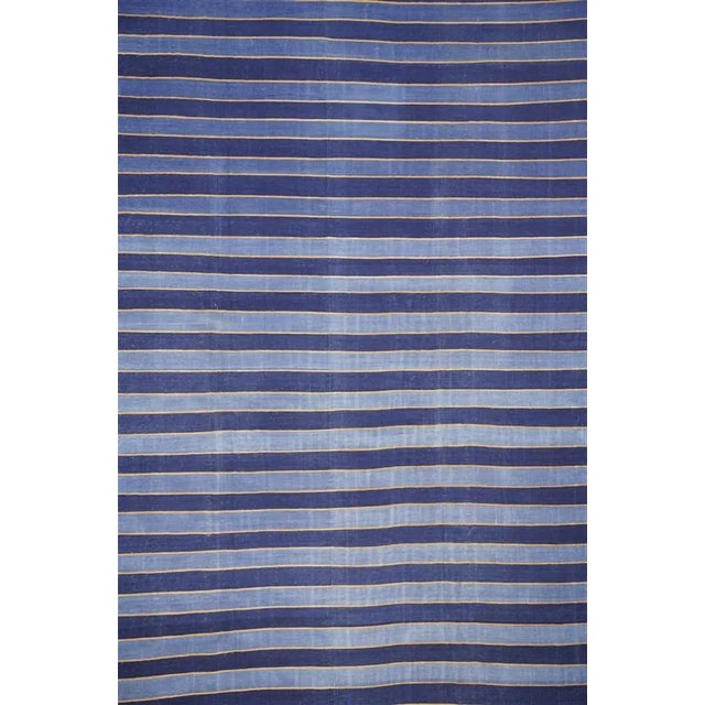 Indian Vintage Dhurrie Rug With Blue Stripes and Gold Accents, From Rug & Kilim For Sale - Image 3 of 4
