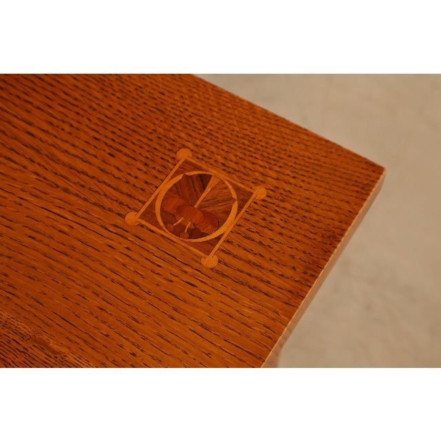 Brown Stickley Mission Collection Harvey Ellis Inlaid Oak Extendable Dining Table For Sale - Image 8 of 18