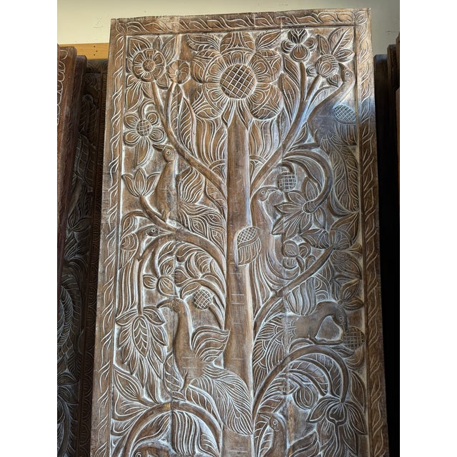 Vintage Hand-Carved Tree of Life Barn Door – Rustic Reclaimed Wood Wall Panel 84x36 For Sale - Image 4 of 6