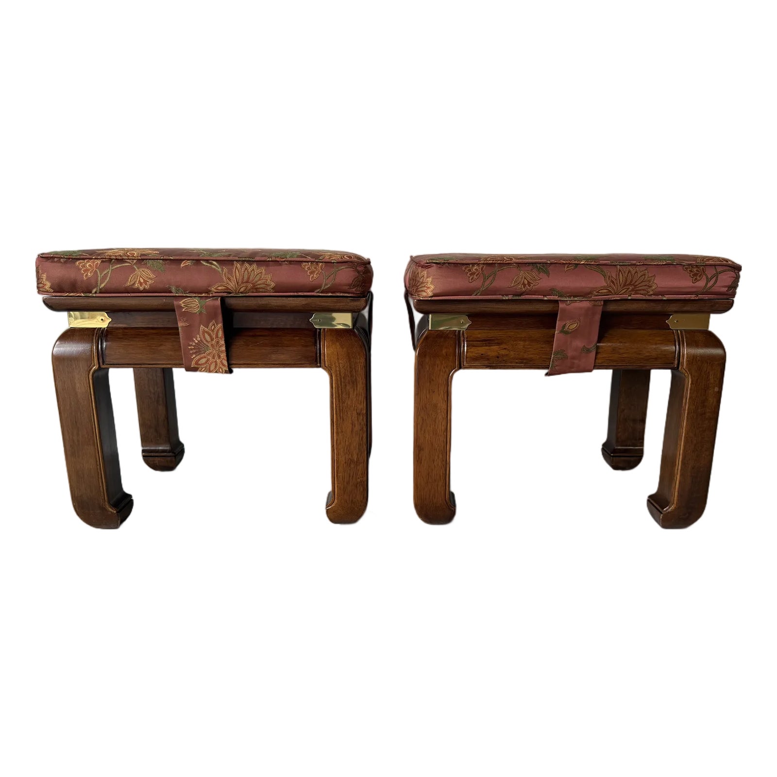 Vintage Chinese Ming Style Mahogany Stools With Floral Cushions – A ...