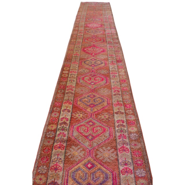 Rose Hand-Knotted Turkish Runner Rug. Extra Long Hallway Rug Stair Runner - 2′7″ × 16′ For Sale - Image 8 of 15