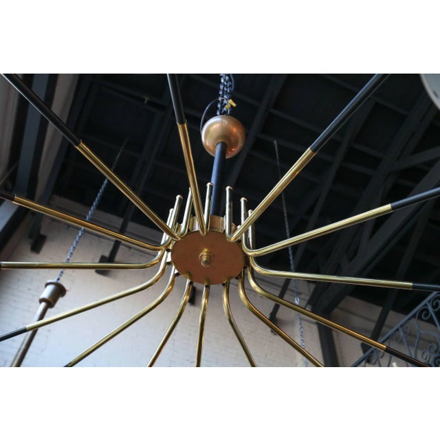 Black Midcentury Style Brass Chandelier With Black Perforated Shades For Sale - Image 8 of 9