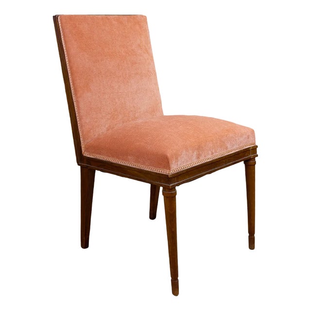 Spanish Chair in Walnut with Velvet Pink Seat, 1940s For Sale