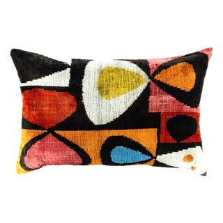 Moonlight Silk Velvet Ikat Throw Pillow Cover, 16 X 24 For Sale