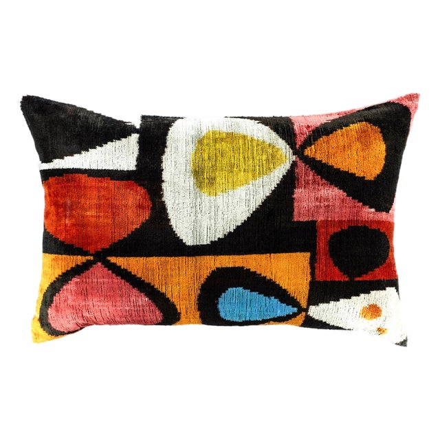 Moonlight Silk Velvet Ikat Throw Pillow Cover, 16 X 24 For Sale