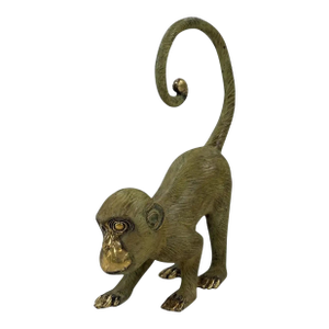 Cast Bronze Monkey Sculpture — Playful Form With Curled Tail and Dual Patina