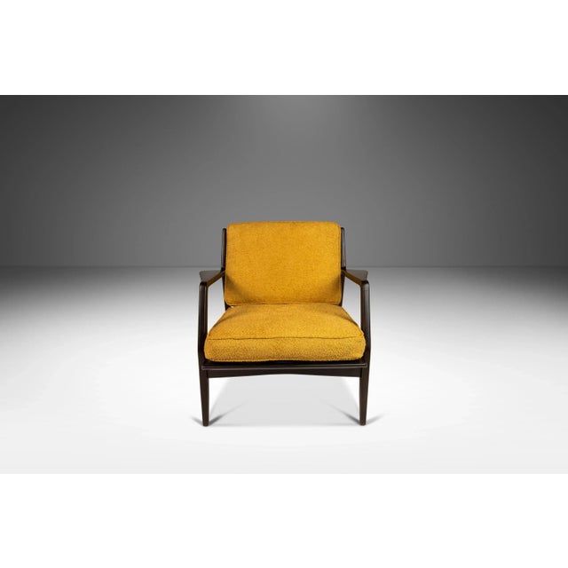 Ib Kofod-Larsen Danish Mid-Century Modern Model 596 Lounge Chair in Beech & Bouclé Attributed to Lawrence Peabody & Ib Kofod Larsen for Selig, Denmark, C. 1950's For Sale - Image 4 of 12