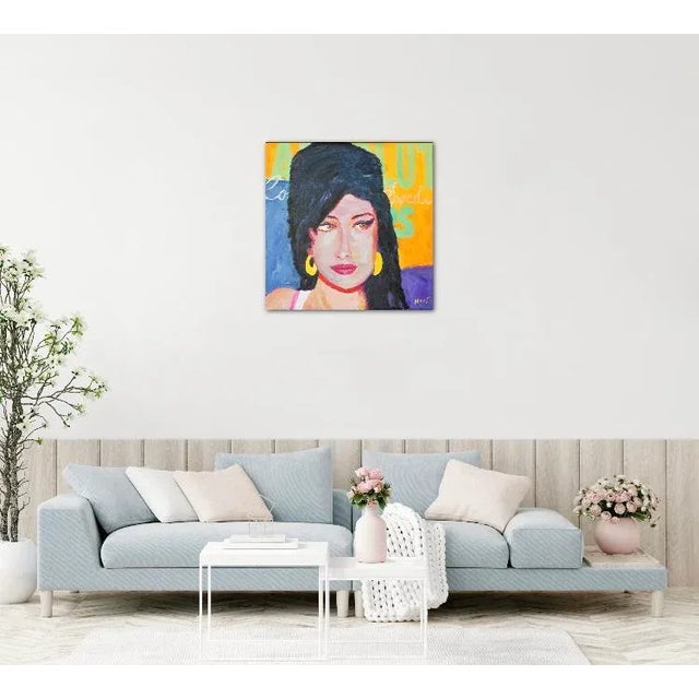 Textile Modern Portraiture “Cat Eyes” Pop Art Portrait (Original Oil on Canvas) For Sale - Image 7 of 8