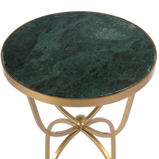 Hager 16 in. W Round Marble & Metal Side Table, Green Marble For Sale In Chicago - Image 6 of 8