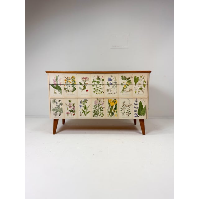 Mid-Century Modern 1950's Swedish Dresser With Nordens Flora Illustrations For Sale - Image 3 of 12