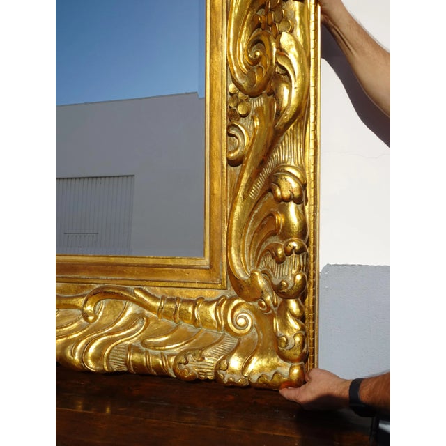 Large 57"Hx45" Vintage Frenchly Carved Gold Wall Mantle Beveled Mirror For Sale - Image 9 of 12