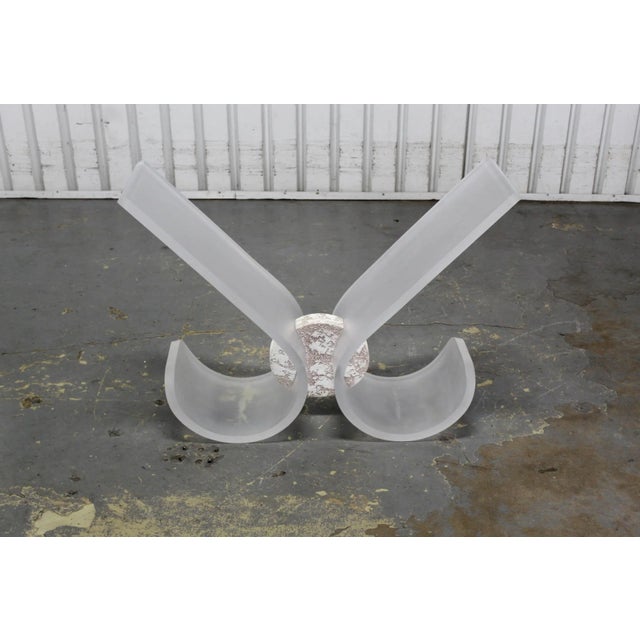 Lion in Frost 1980s Lion in Frost Style Vintage Mid Century Modern Frosted Lucite Natural Stone Glass Console Table For Sale - Image 4 of 12