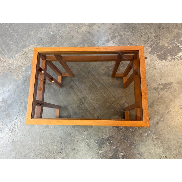 1970s Vintage Mid-Century Modern Brutalist Teak & Smoked Glass Coffee Table For Sale - Image 5 of 6