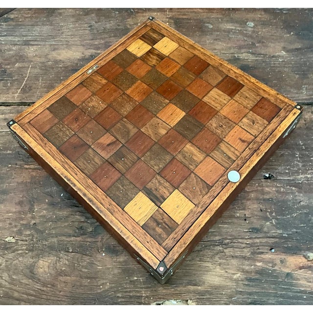 Vintage Wooden Chessboard With Metal Accents For Sale - Image 12 of 18